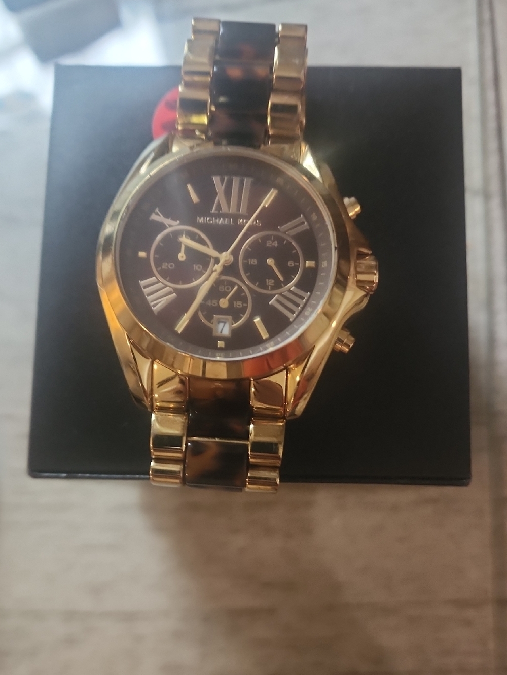 Michael Kors Gold and Black Tortoiseshell Accent Chronograph Watch